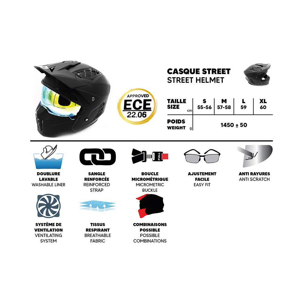 Casco de calle FRV negro mate (talla S a XL)