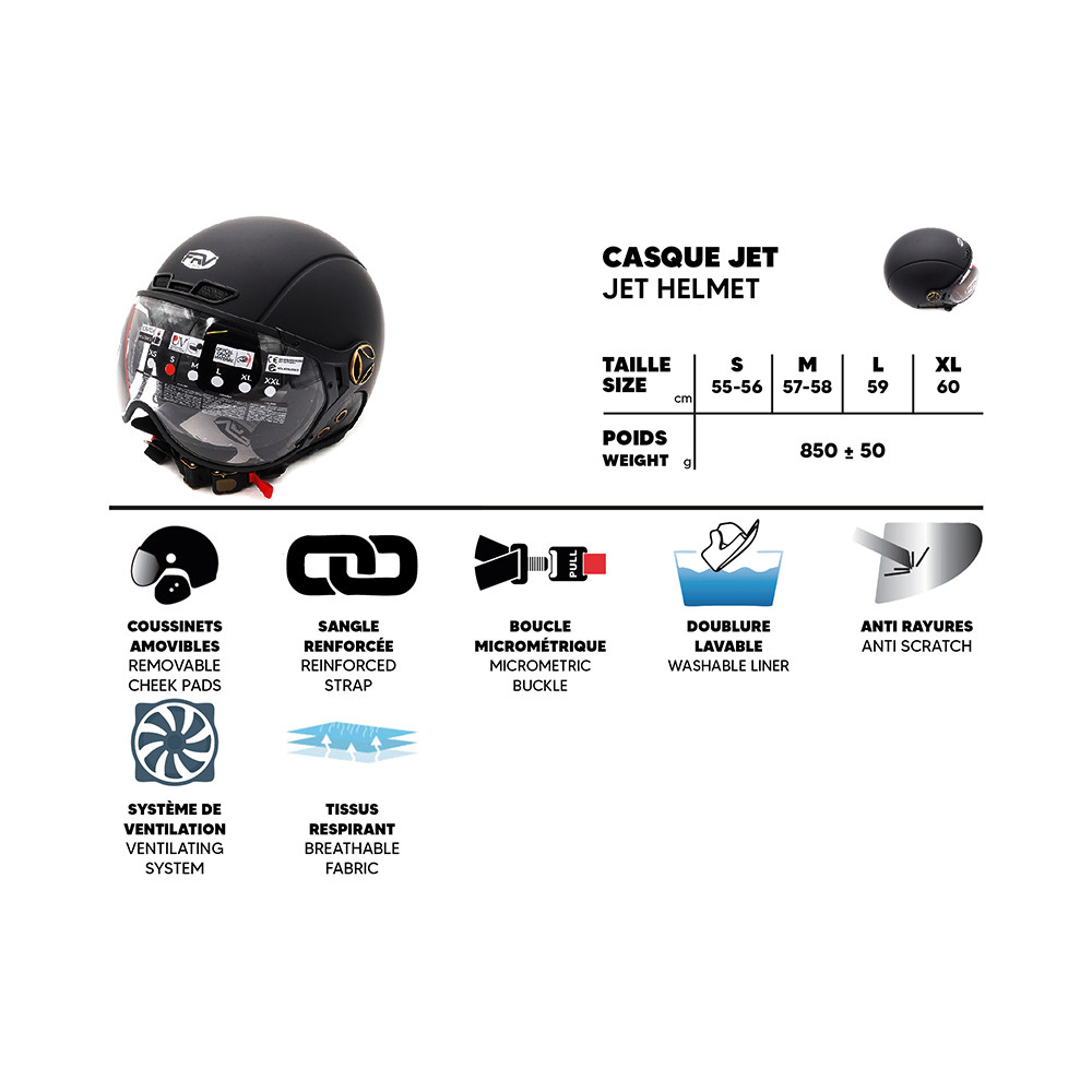 Casco JET FRV negro mate (talla S a XL)